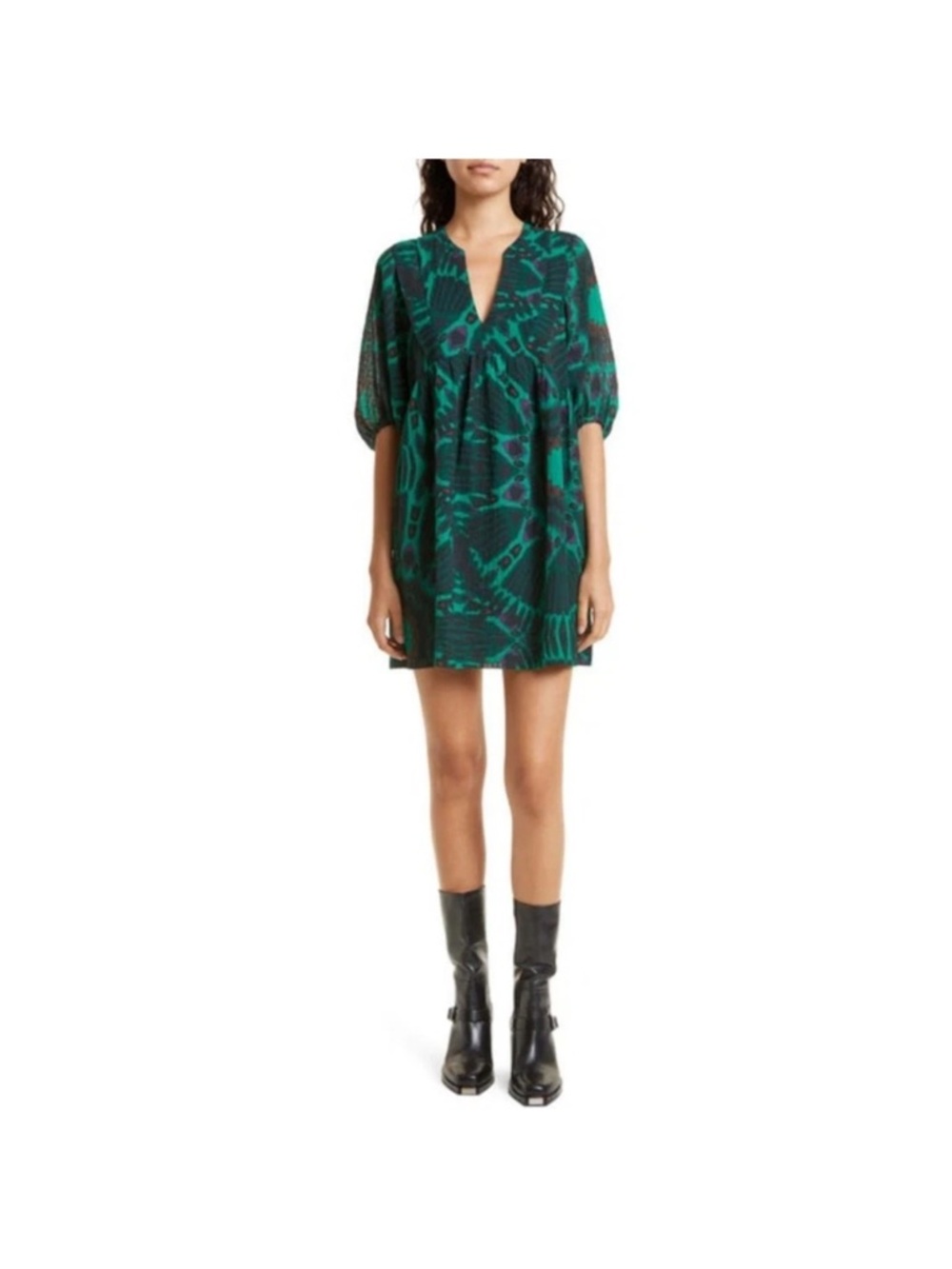 ba&sh Teal, Black & Purple Abstract Printed Wrap Top